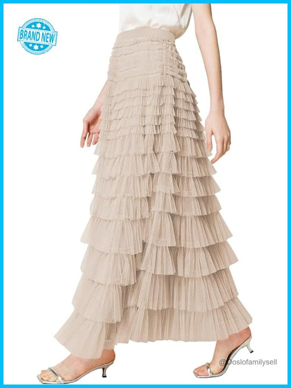 High Waist A-Line Flowy Tulle Maxi Skirt